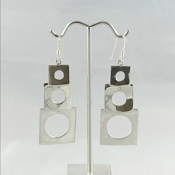 Gorgeous Tri-square Earrings 925 Sterling NEW - Picture 3 of 5